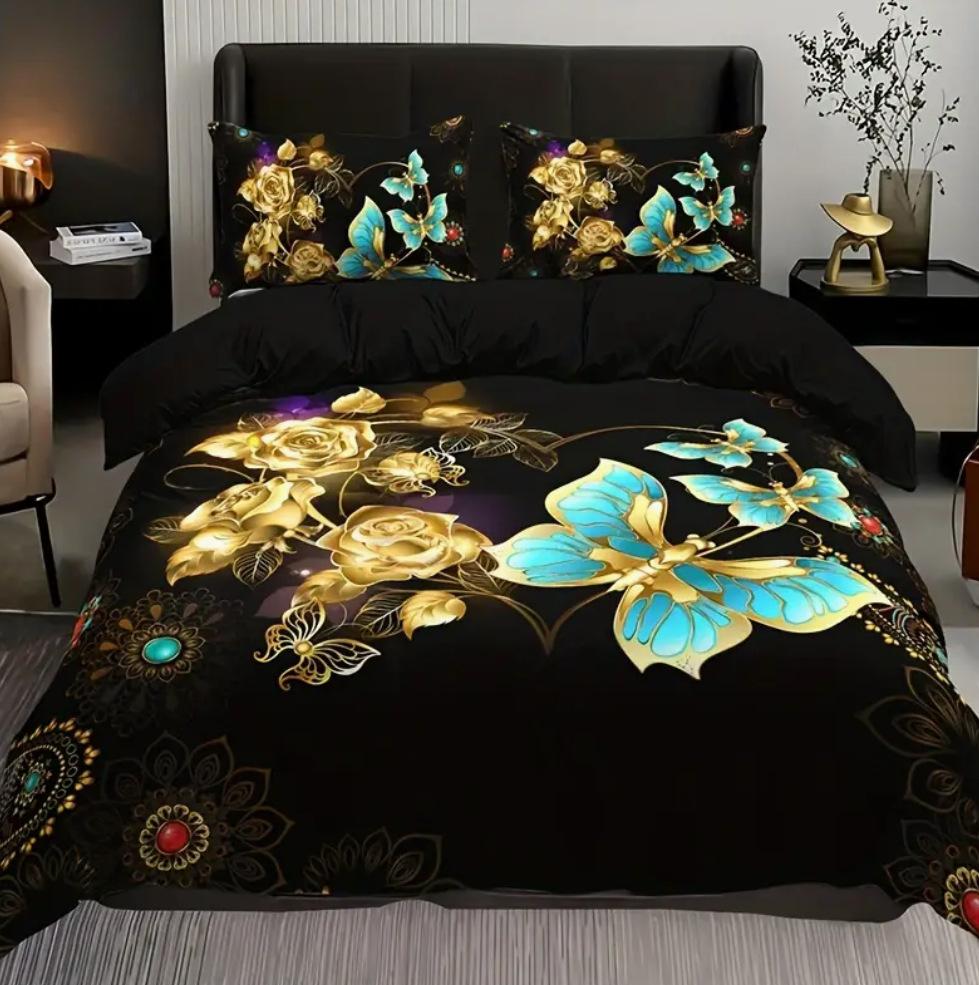 Three-Piece Butterfly Digital Printing Quilt Cover Bedding Home Textile