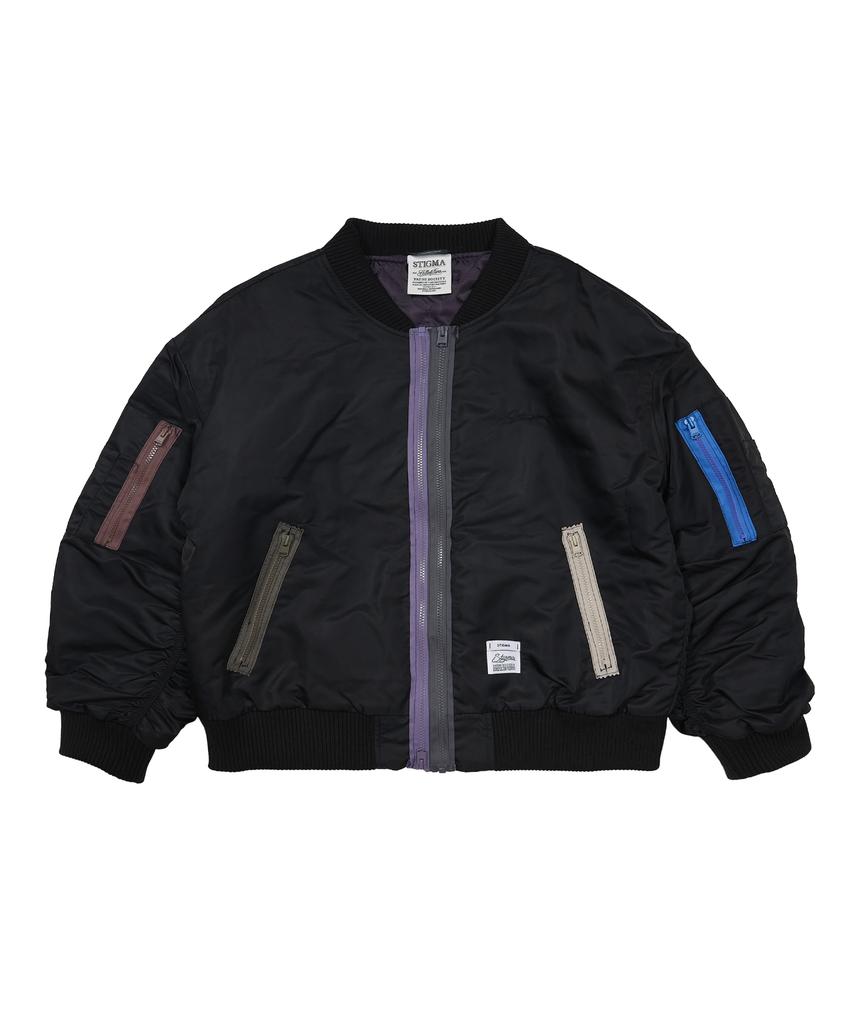 Stigma Zipper Oversized Ma-1 Jacket Black