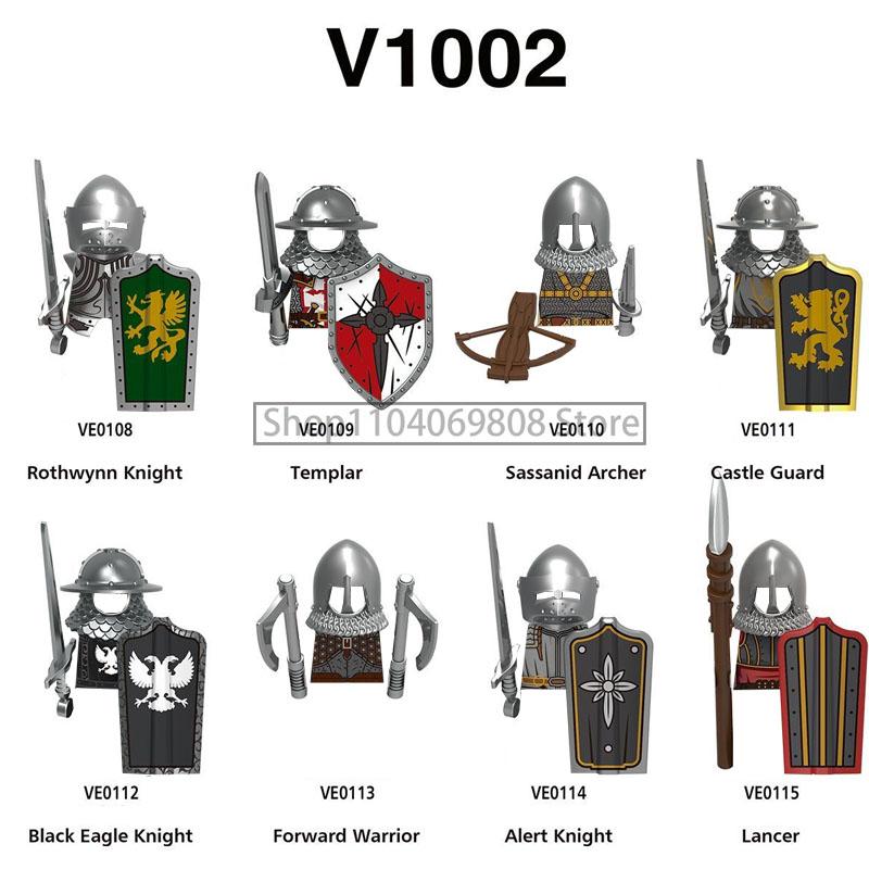 MOC Medieval Military Figures Building Blocks Castle Militia Soldier Dragon Gothic Knight Helmets Swords Shield Bricks Toys N06