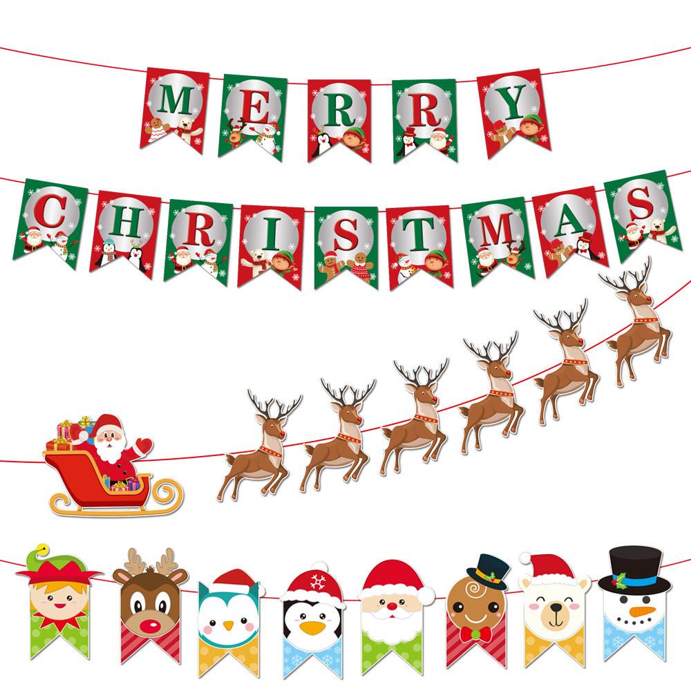 Christmas Decoration Delightful Paper Banner Featuring Cartoon Santa Reindeer And