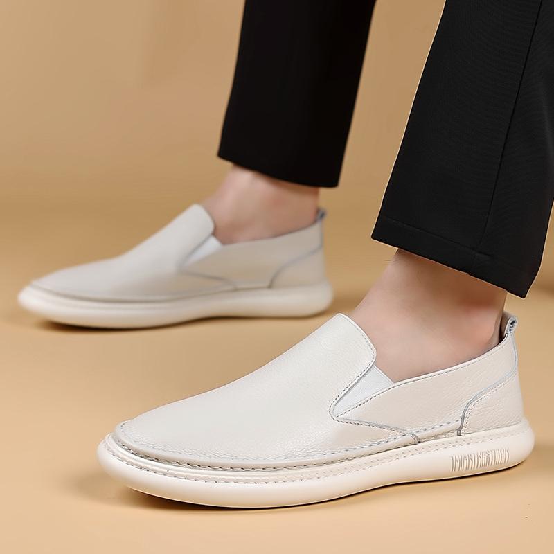 Pánské slip-on mokasíny z pravé kůže, vrchní vrstva hovězí kůže, prodyšné, pohodlné, ležérní boty, bílé tenisky, obuv