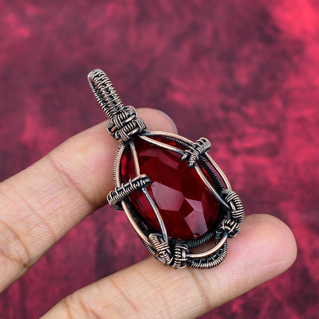 Faceted Mozambique Garnet Pendant Copper Wire Wrapped Pendant Gemstone Pendant Unique Copper Design Jewelry Handmade Pendant Gifts for Women