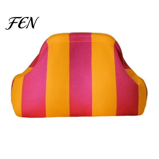 Portable Clutch Purse Woven Striped for Woman, Large Capacity Cosmetic Pouch, Pouch Knit Dumpling Bag, Kiss Lock Handbag Evening, Party Travel Makeup