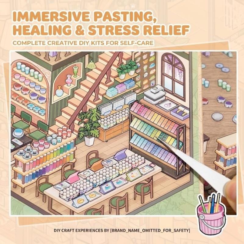 3D Miniature Scene Building Sticker Book Pre Gridded Pages Stress Relief Design For Journaling Crafting Kids Adults Hobby Time
