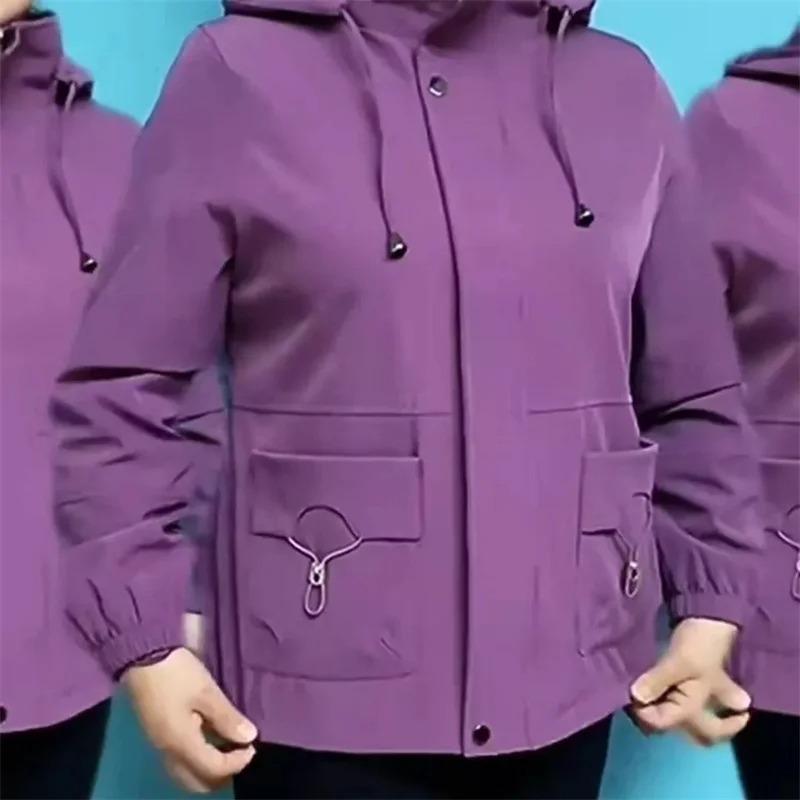 Korean Women Leisure Short Spring Autumn Lady Fashion Hooded Zipper Coat Mom's Outfit Long Sleeves Jacket