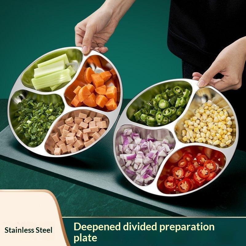 304 Stainless Steel Ginger Garlic Onion Prep Plate Multi Compartment Kitchen Cooking Ingredient Tray