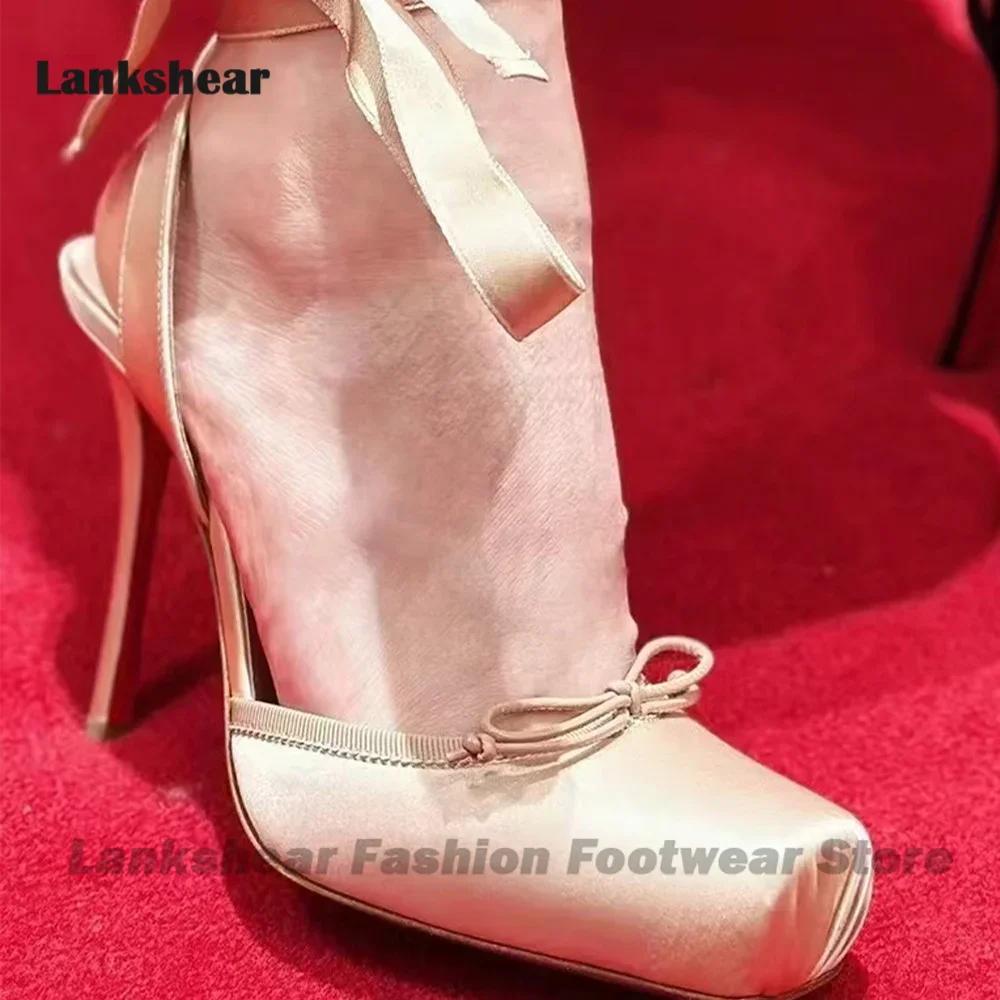 

Мода - Туфли-пуанты на завязках, украшенные бантом, атласные босоножки на высоком каблуке, с квадратным носком, туфли-лодочки на шпильке, летние женские сандалии Zapatos Para Mujere 39