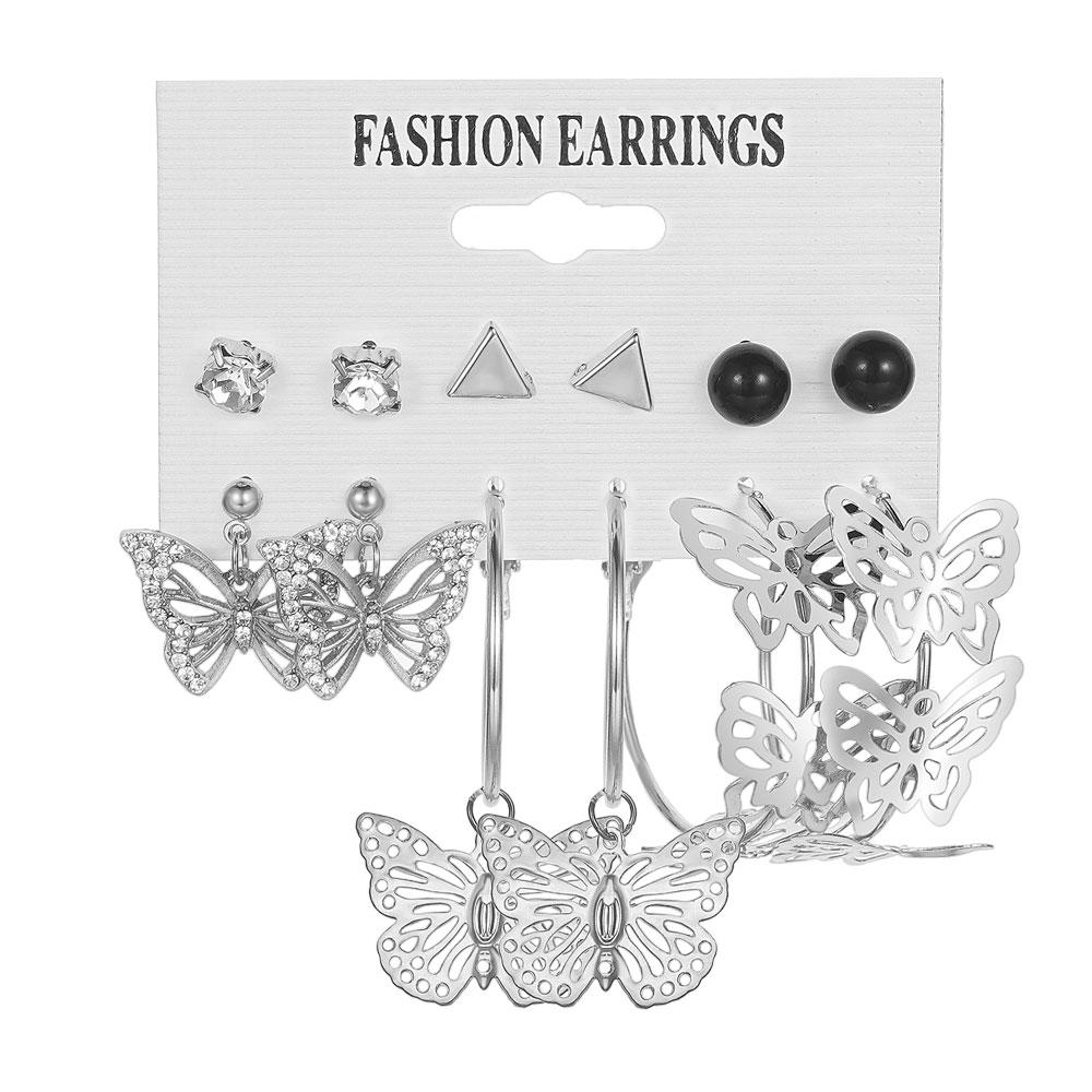 

6 шт./компл. элегантные серьги золотого и серебряного цвета с кристаллами в форме сердца, темпераментные элегантные серьги, подходящие для женских вечеринок, ювелирных изделий серебряный