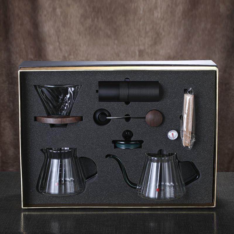

New glass hand-brewed coffee pot set, coffee gift box, utensils and gifts, full set of sharing pots, bean grinders, filter cups