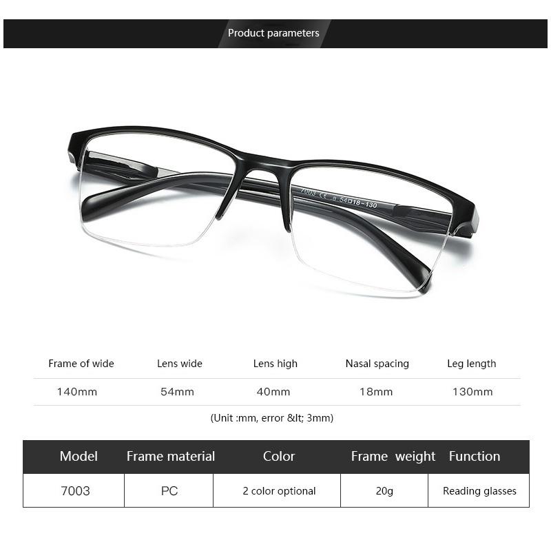 Half Frame Reading Glasses Presbyopic Eyewear Male Female Far Sight Glasses Ultra Light Black With Strength +75 To +400
