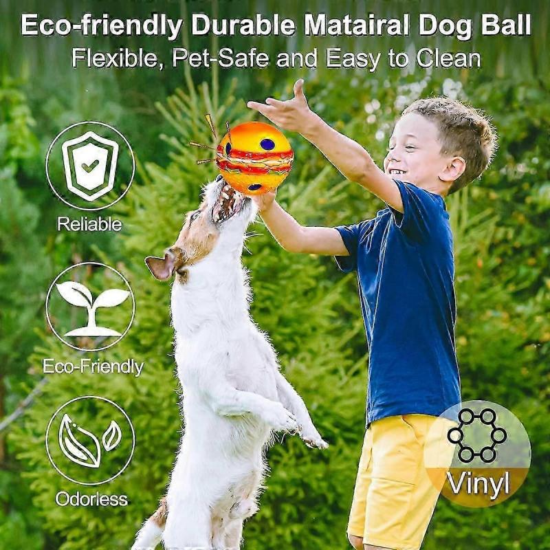 Dog Giggle Ball Funny Interactive Pet Toy for Large Medium Small Puppy, Hamburger Tough Wobble Squeaky Ball Chewing Playing Training Teeth Cleaning -