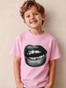 Cool Black Lips Diamond Print Kid Cotton T Shirt Boys Girls Parent Child Short Sleeve Casual Breathable Family Daily Fashion Tee
