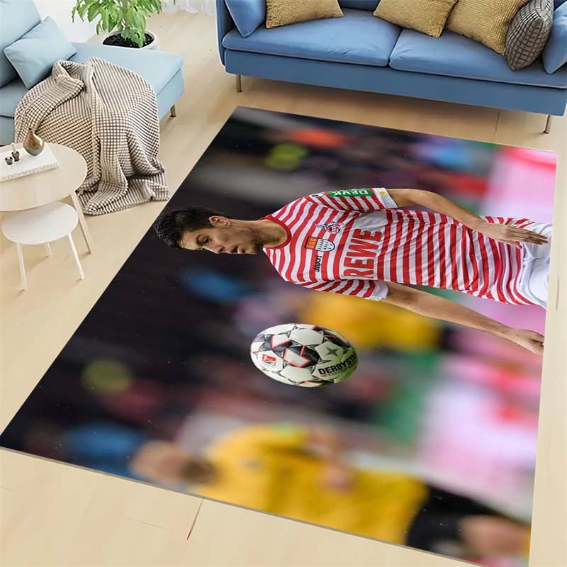 1.FC Köln Billy Goat Mascot Area Rug, Non-Slip Red Floor Mat with German Fan Slogan & Club Badge, Washable Carpet for Bundesliga Football Fans Bedroom