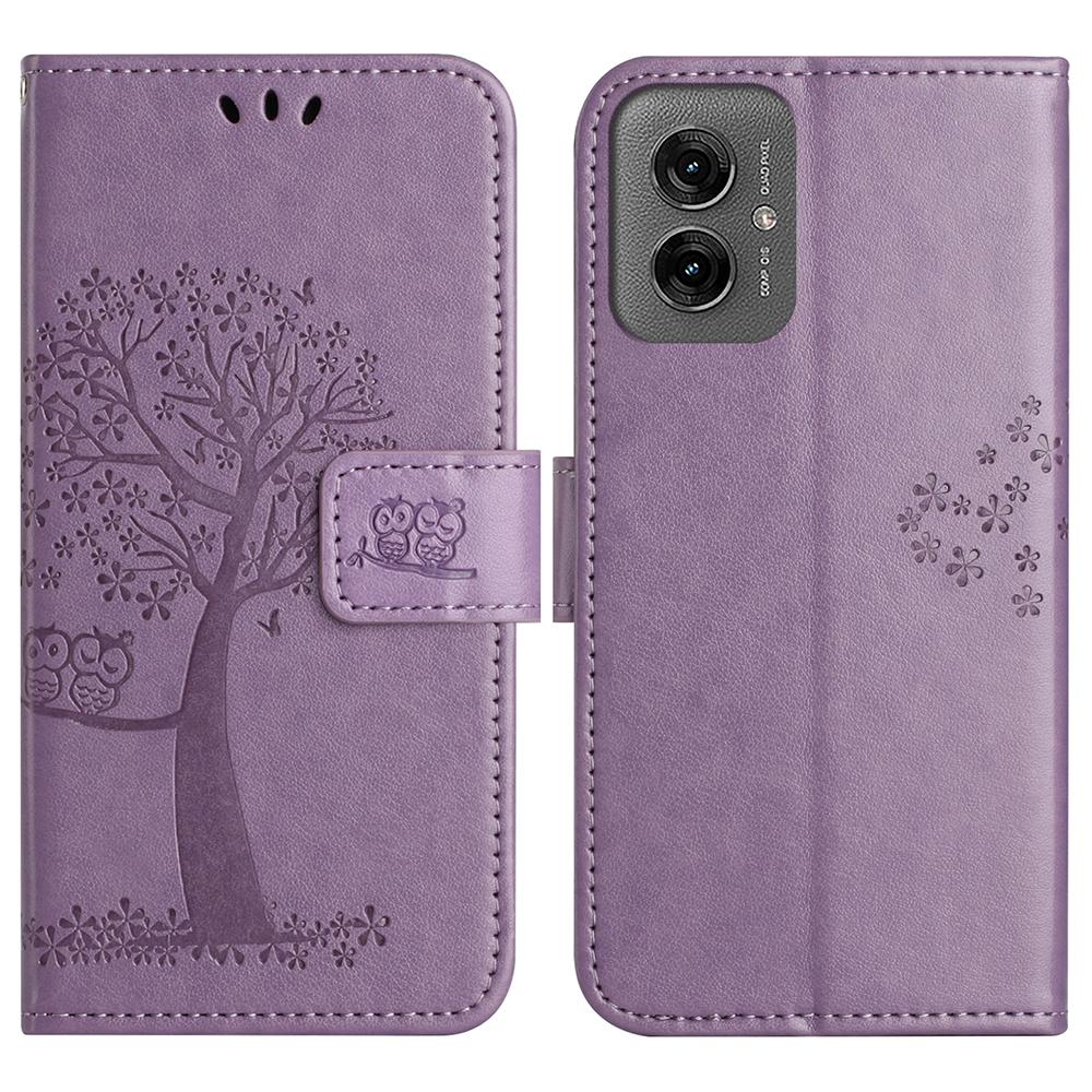 For Motorola Moto G55 5G Case PU Leather Owl Tree Imprinted Wallet Phone Cover