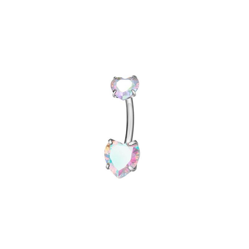 Heart Crystal Belly Button Rings Shiny Silver Stainless Steel Piercing Jewelry for Beach Holiday Accessories