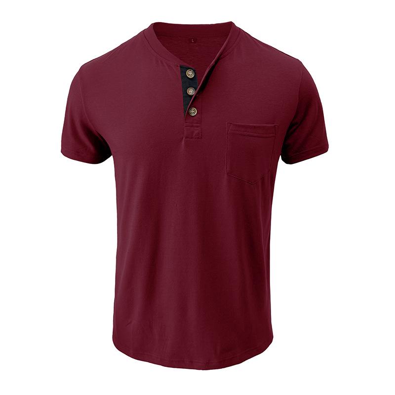 Camiseta Henley de Manga Corta para Hombre de Verano de Color Sólido - Estilo Europeo y Americano