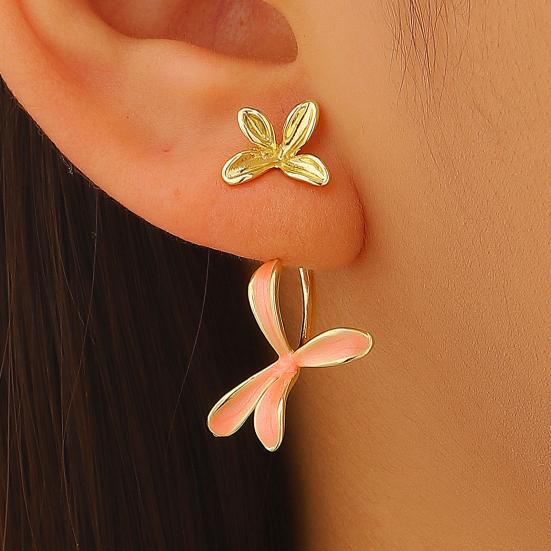 1 Pair Stud Earrings Double-Layered Design Enamel Gardenia Three-Dimensional Flower Petal Shape Women Drop Earrings Jewelry