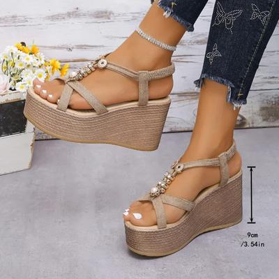 Fashion 2024 Women's Shoes Elastic Band Women's Sandals Fashion String Bead Casual Sandals Women New Peep Toe Plus Size Wedge Sandals