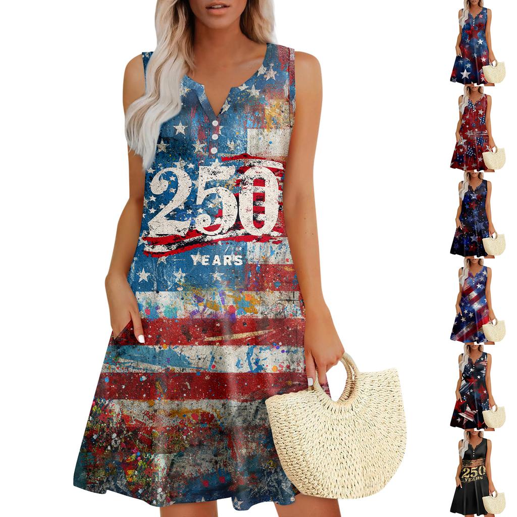Damen Sommerkleider Lockeres V-Ausschnitt Ärmelloses Sommerkleid Kleid Mit Taschen