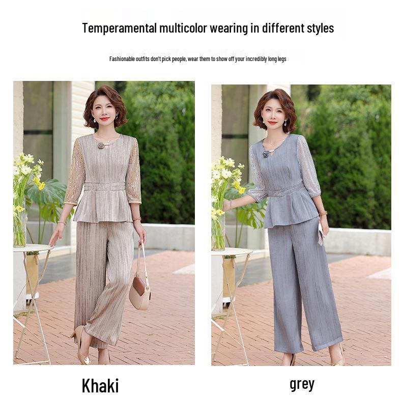 2026 Summer Fashion: Elegant Two-Piece Wide-Leg Pants Set for Middle-Aged and Elderly Women