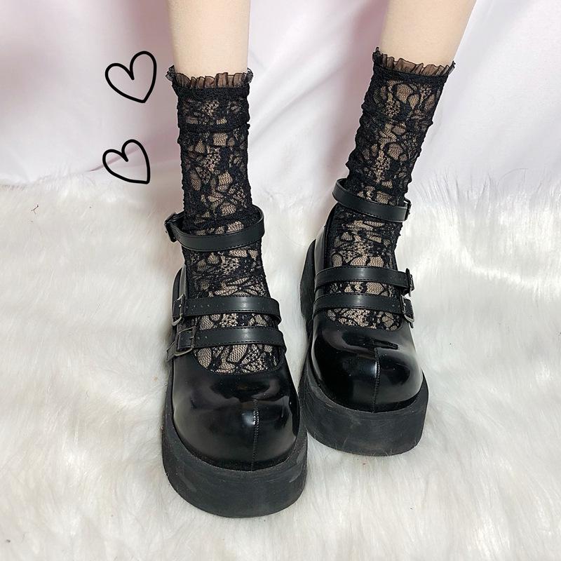 Women's White Lace Mesh Mid-Tube Lolita Socks - Breathable, Thin, Japanese Style with Hollow Flower Design