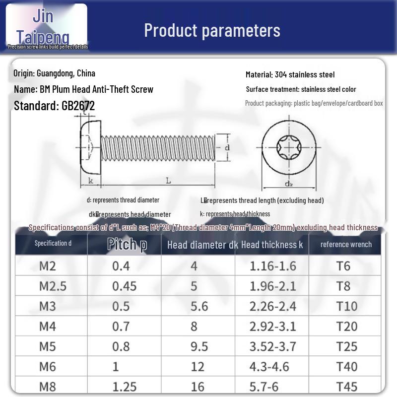 304 Stainless Steel Round Head Security Torx Screw with Pin, Pan Head, Anti-Theft, GB2672 Standard, Sizes M2-M6