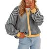 Cardigan lavorato a maglia a righe da donna con scollo rotondo, maglione casual a cappotto