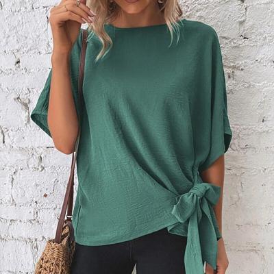 2023 camisetas femininas verão cor sólida moda batwing manga meia manga topos arco casual solto camiseta roupas 25892