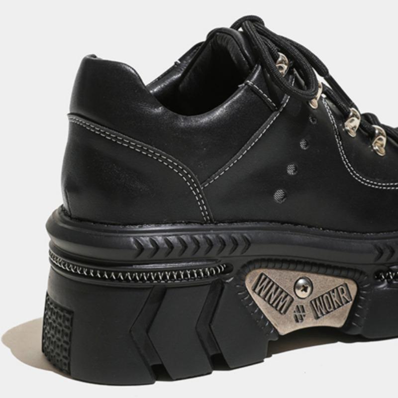 Chaussures basses en métal à semelle muffin pour papa, chaussures polyvalentes à plateforme et à tête ronde, style punk, pour femmes