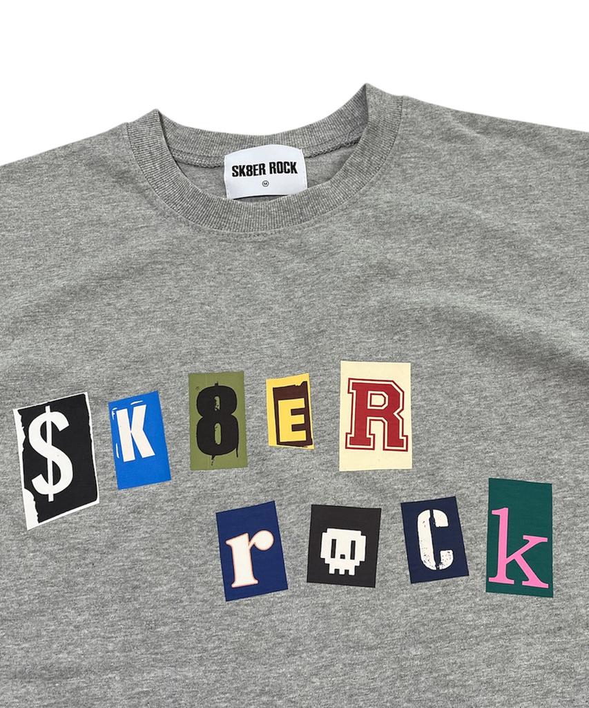 SK8ER ROCK Collage Pop Logo T-Shirt ((Melange Gray))