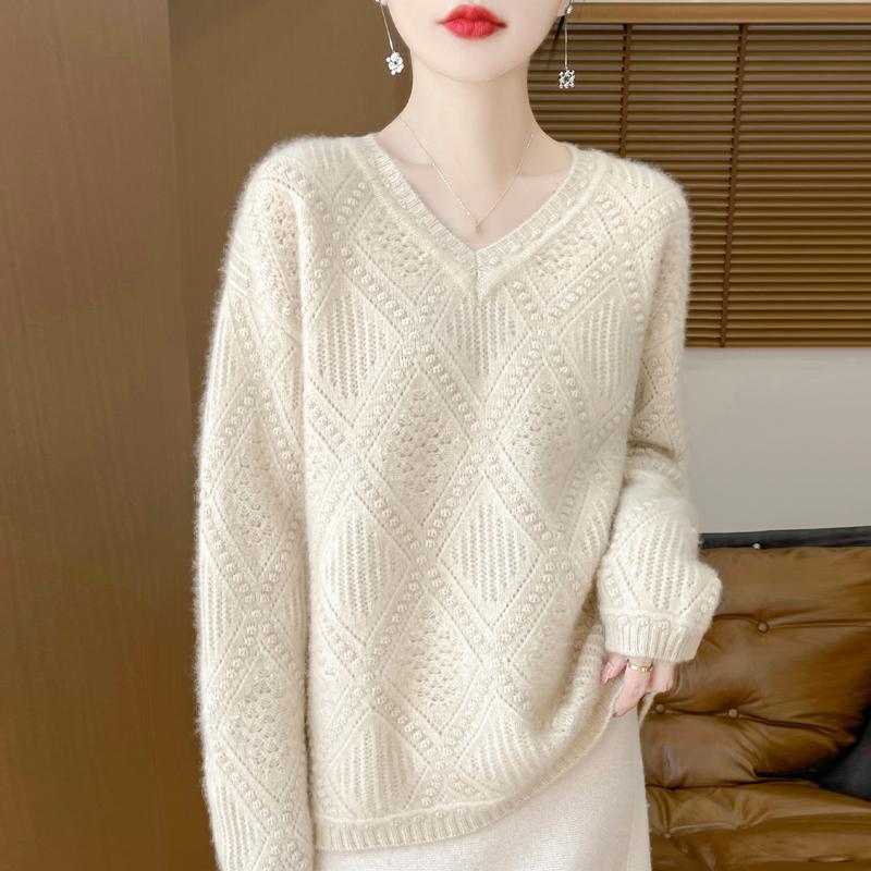 Women's Cashmere Sweater Qinghe Cashmere 30% Cashmere 70% Wool Autumn and Winter Pullover Warm and Fashionable