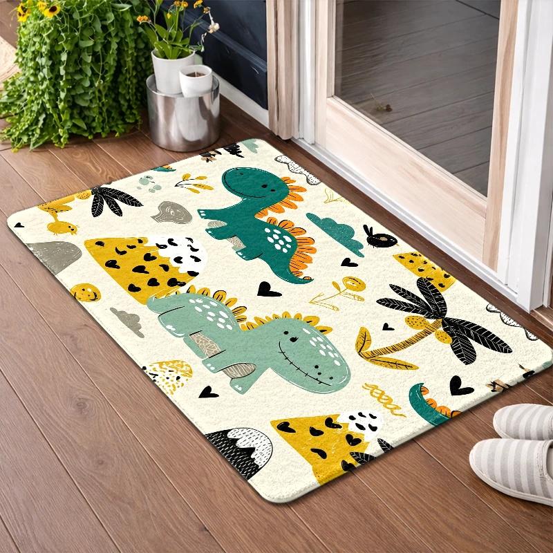 Adorable Dinosaur Floor Mat – Washable Soft Rug with Cartoon Design, Non-Slip PVC Backing for Indoor/Outdoor Use