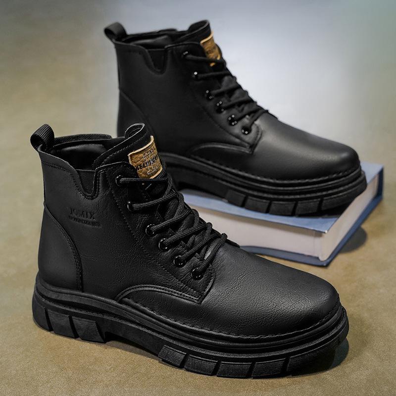 2025 Men's British Style High-Top Leather Martin Boots - Non-Slip, Wear-Resistant Casual Ankle Work Shoes for Autumn