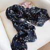 100% mulberry silk long  high-grade navy blue small floral silk scarf shawl sunscreen