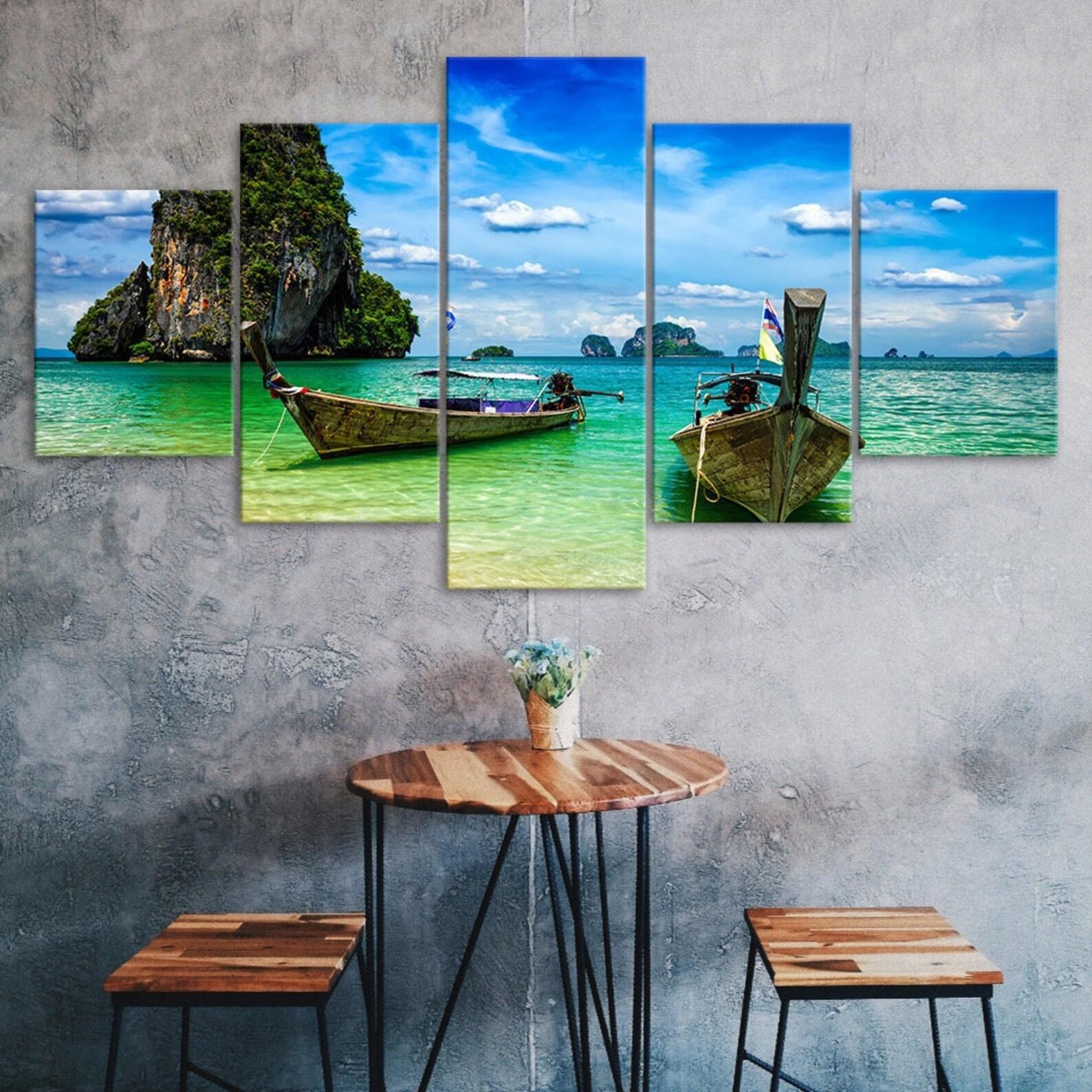 

Thailand Beach Tropical Islands Boats 5 Piece Five Panel Wall Canvas Print Modern Art Poster Picture Home Decor Gift For Him For Her 20X35 20X45 20X55CM