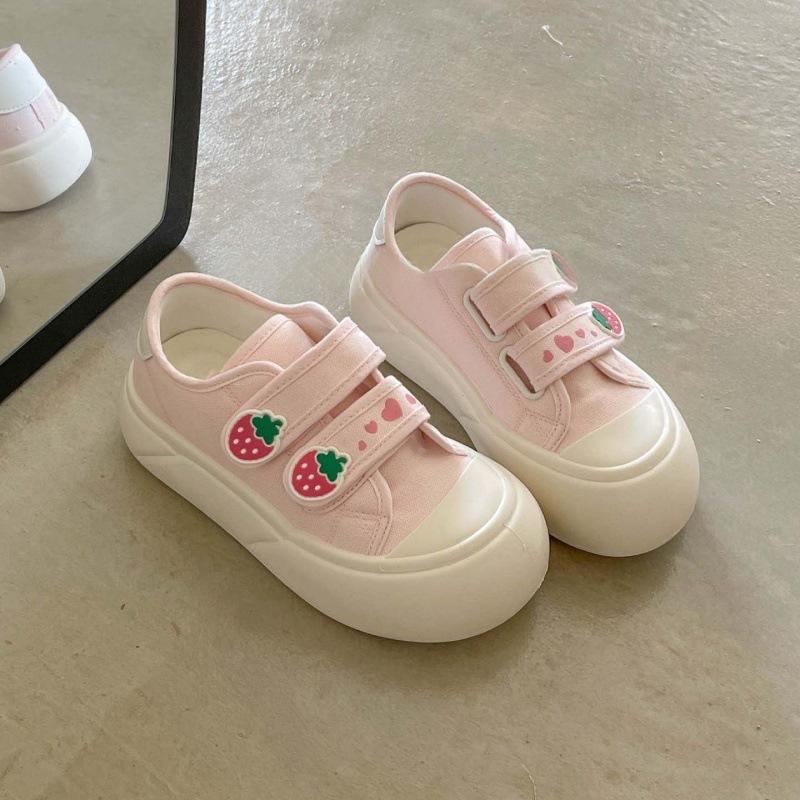 Осенние новые холщовые туфли дышащие кеды на толстой подошве тонкие на липучке  хлебные  туфли 35 розовый