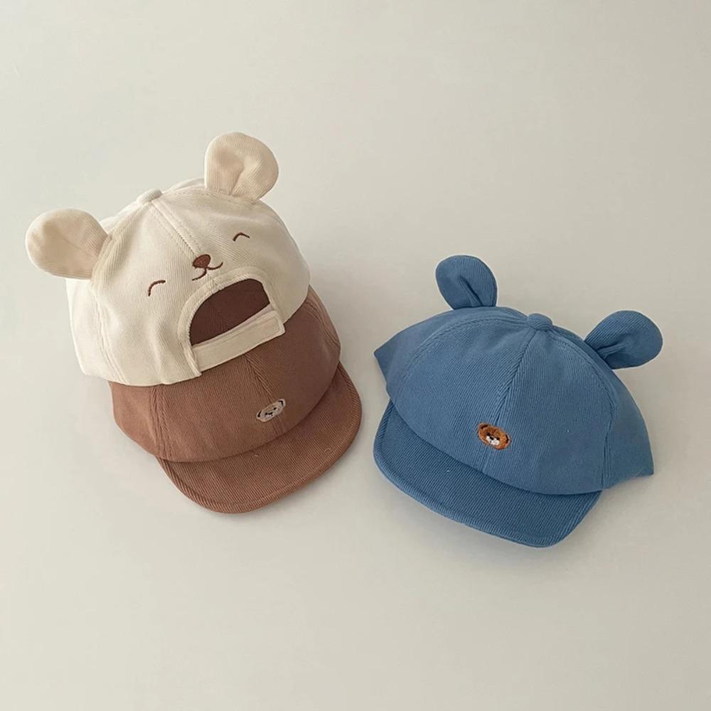 NEW Cartoon Bear Baby Baseball Hat with Ears Cute Solid Infant Peaked Cap Spring Summer Kids Cotton Sun Hats