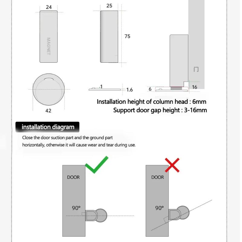 Magnetic Door Stopper Stainless Steel Heavy Duty Door Stop Black Nail-free Door Suction Door Holder Door Stop Hardware