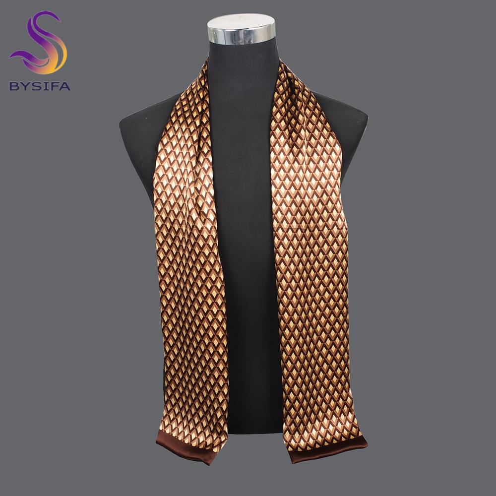 [BYSIFA] Light Coffee Men Scarves  New Design100% Silk Long Scarf Winter Men Neck Scarf Cravat British style Gentleman Scarf