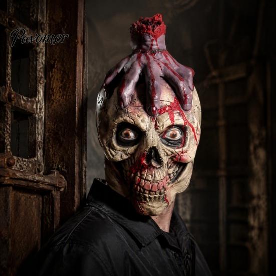 Blood Special Effects Headwear Scary Halloween Zombie Head Masque, Creepy Horror Latex Hood Masque Gothic Theme Photography Props with Severed
