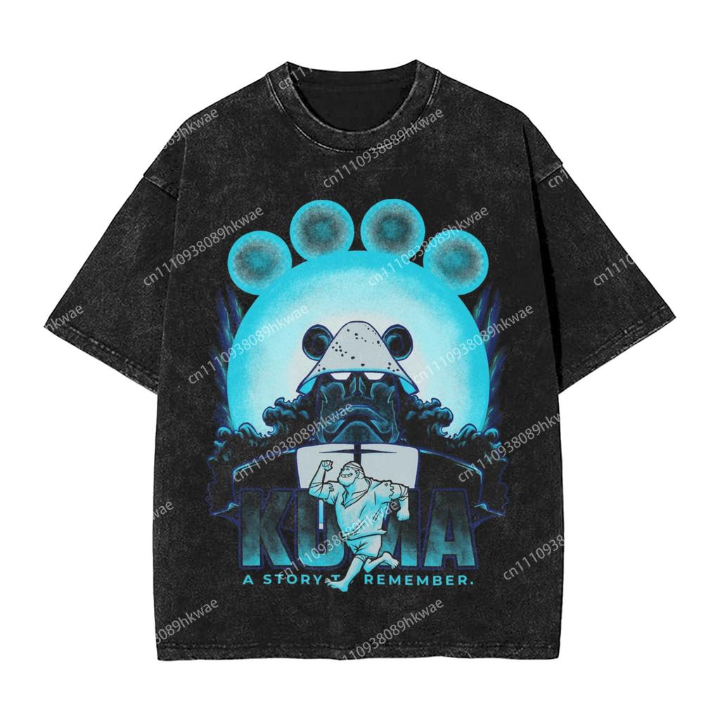Bartholomew Kuma Washed T Shirts Streetwear Hip Hop T-Shirts one piece Tees Tops Men Women Short Sleeve Harajuku Summer
