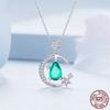 S925 Sterlingsølv Halsmåne- og stjerneanheng Halskjede Lysegrønn Waterdrop Halskjede for kvinner Fine smykker