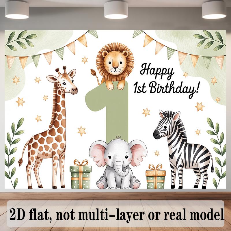 Party Backdrop Flat Banners Lion Elephant Giraffe Zebra First Celebrations Wedding Photo Booth Background Front Door Decor