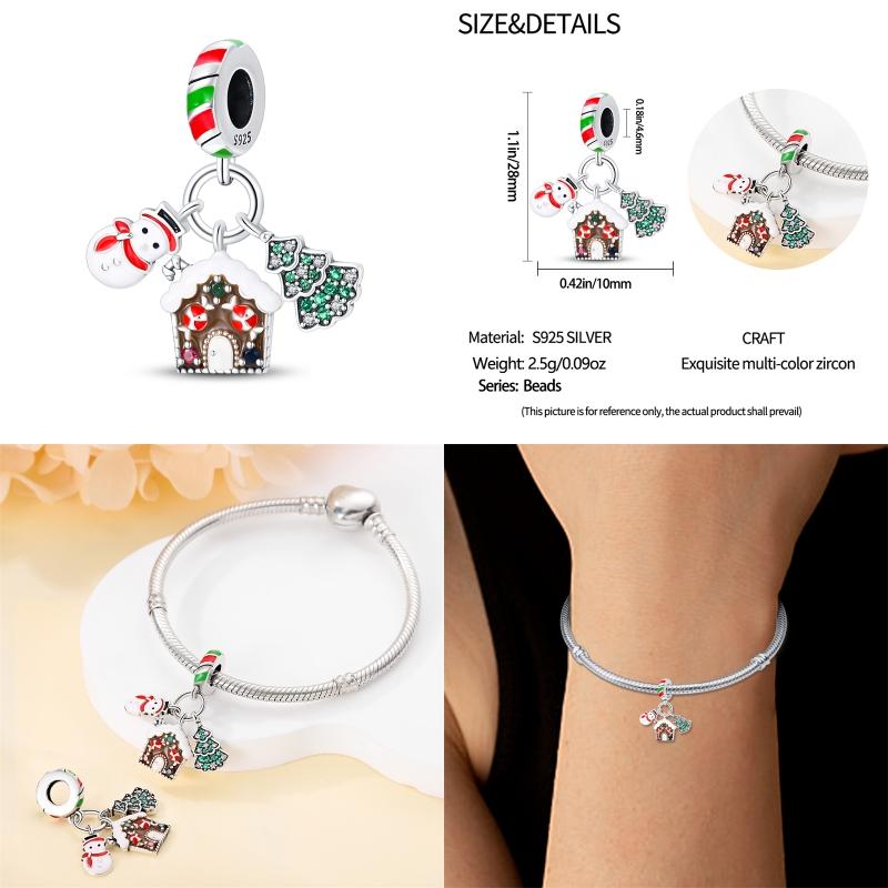 Silver-Plated Christmas Series Charms for Women, Fits Original Diy Bracelet, Bangle, DIY Beads, Birthday, Fine Jewelry Gift