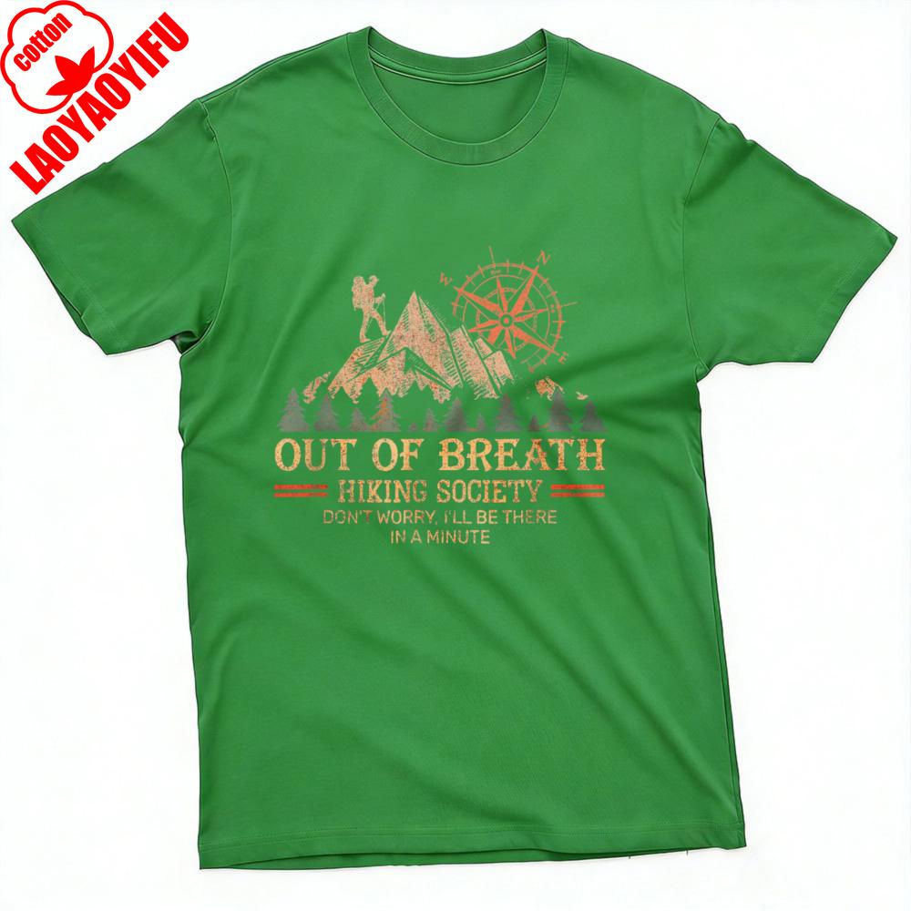 Mountain Hiking Compass Design Out of Breath Hiking Society Summer Men TShirt Oversized Clothes Creative T Shirt Streetwear S