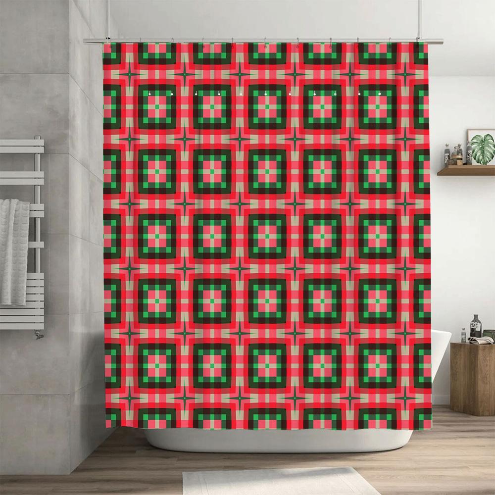 Red Argyle Shower Curtain Bath Decor for Bathroom Solid Fabric Waterproof Window Treatment Home Decor in White Red Checkered Pat