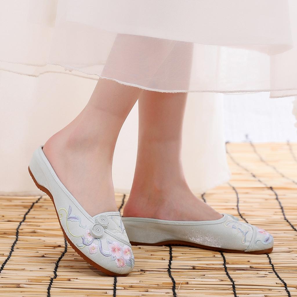 Ethnic Style Home Fashion Embroidered Slippers Spring and Summer Cloth Slippers Women's Sandals Women's Inner Height-increasing Slippers Women's Singl
