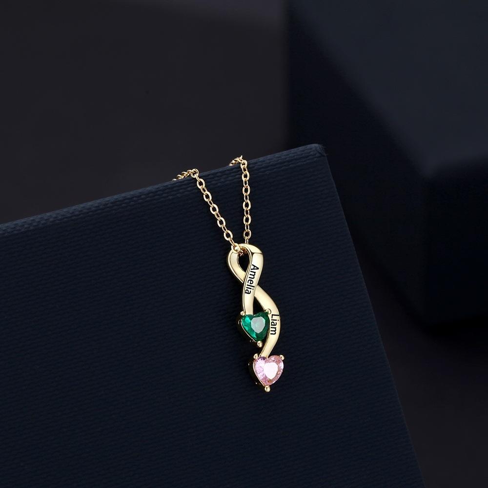 Name Necklace Personalized Hearts Birthstone Necklace Women Fashion Jewelry Gift for Grandma Mother s Day 18inches&Personalized золотой