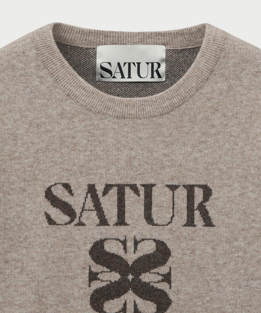 Seteo Basic Logo Jacquard Crew Neck Knit Beige
