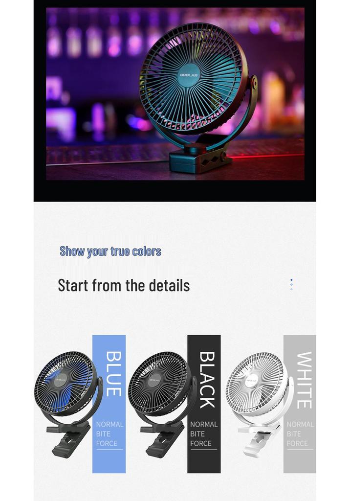USB Rechargeable Clip-On Desk Fan with Long Battery Life - Outdoor Use